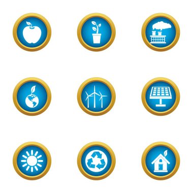 Saf Dünya Icons set, düz stil