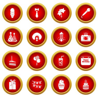 Mutlu doğum günü Icons set, basit tarzı