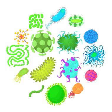 Virüs bakteri formları Icons set, karikatür tarzı