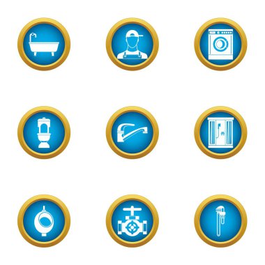 Boru tamir Icons set, düz stil