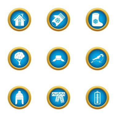 Kış parti simgeler ayarla, stil düz