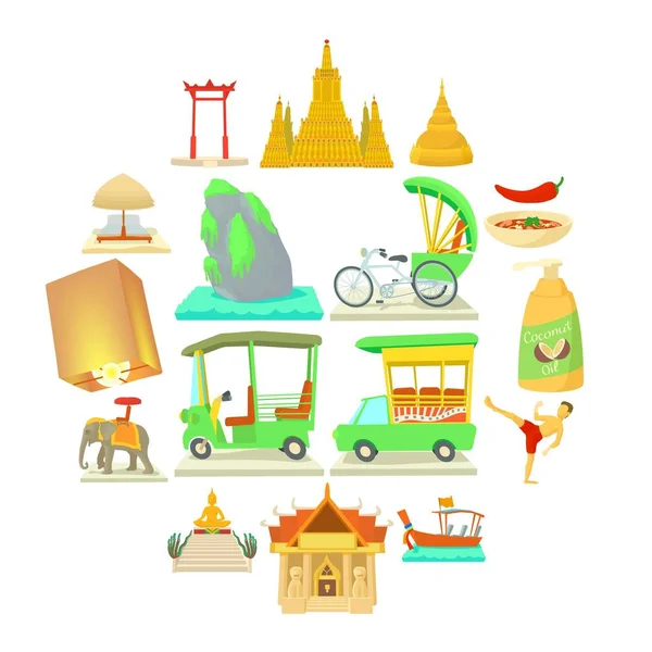 Tayland seyahat Icons set, karikatür tarzı — Stok Vektör