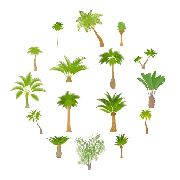Conjunto de ícones de palmeiras diferentes, estilo cartoon — Vetor de Stock