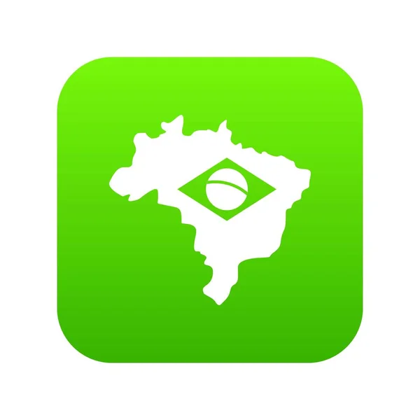 Mapa Brazylia flaga ikona zielony cyfrowy — Wektor stockowy