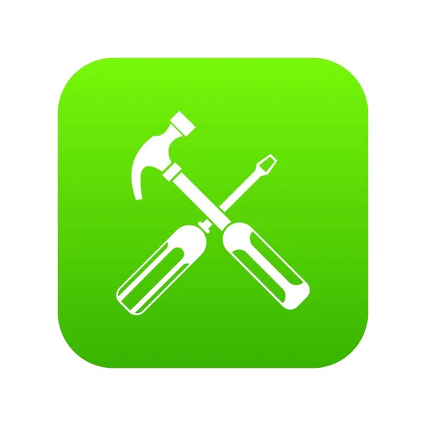 Kladivo a šroubovák ikonu digitální zelená — Stockový vektor