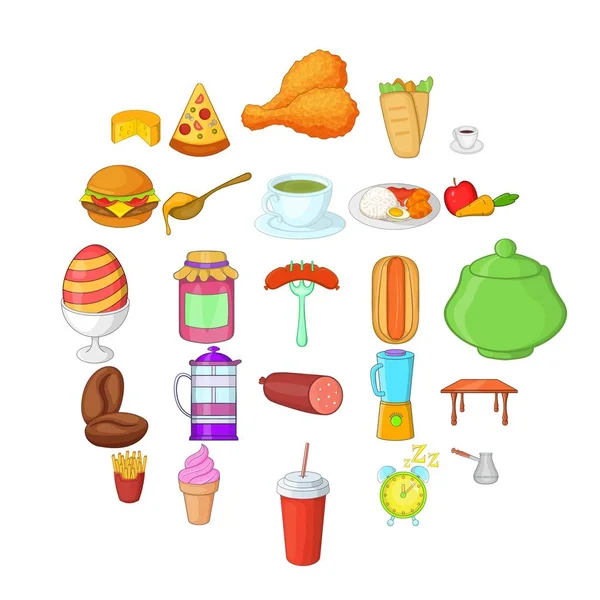 Conjunto de ícones de refeição, estilo cartoon — Vetor de Stock