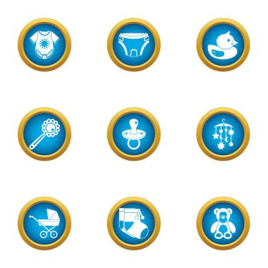 Çocuk Icons set, düz stil giyim