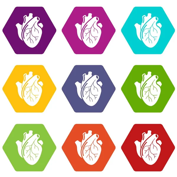 Ícones de órgãos cardíacos humanos conjunto 9 vetor — Vetor de Stock