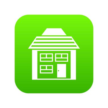 Eğimli çatı simgesi dijital yeşil ile iki katlı ev