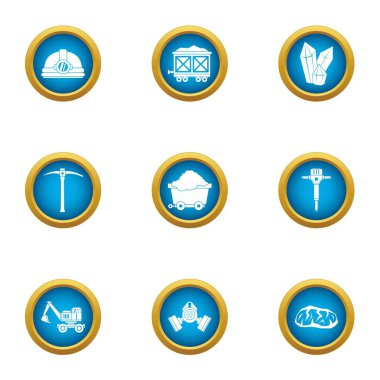 Maden çıkarma Icons set, düz stil
