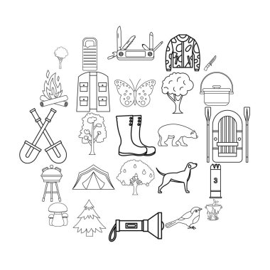 Hayvanlar Icons set, anahat stili yaşam alanları