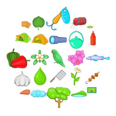 Turistik rotalar Icons set, karikatür tarzı