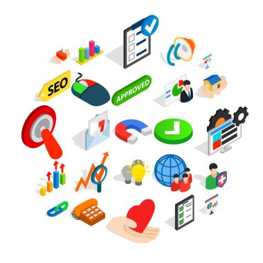 Ticaret Icons set, izometrik stili