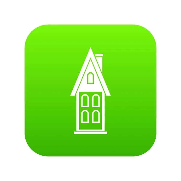 Zweistöckiges Haus mit Dachboden-Ikone digital green — Stockvektor