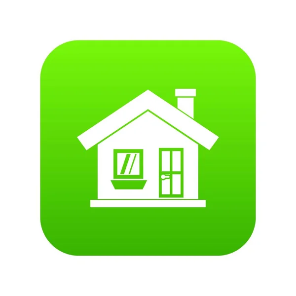 En-vånings hus med en skorsten ikonen digital grön — Stock vektor