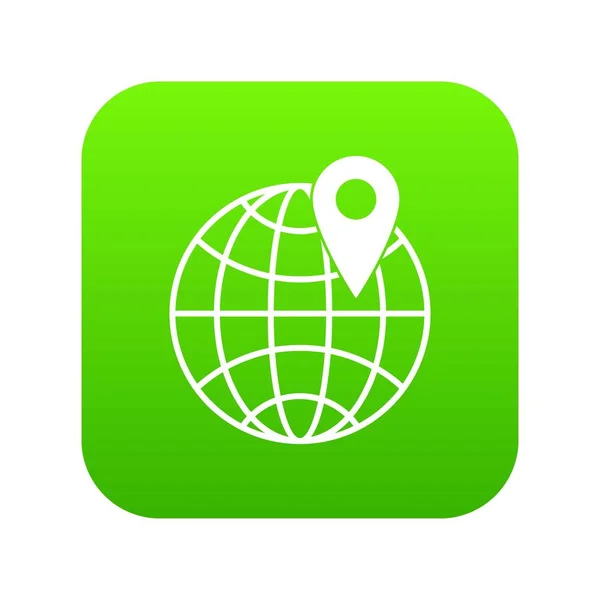 Globo con pin icono digital verde — Vector de stock