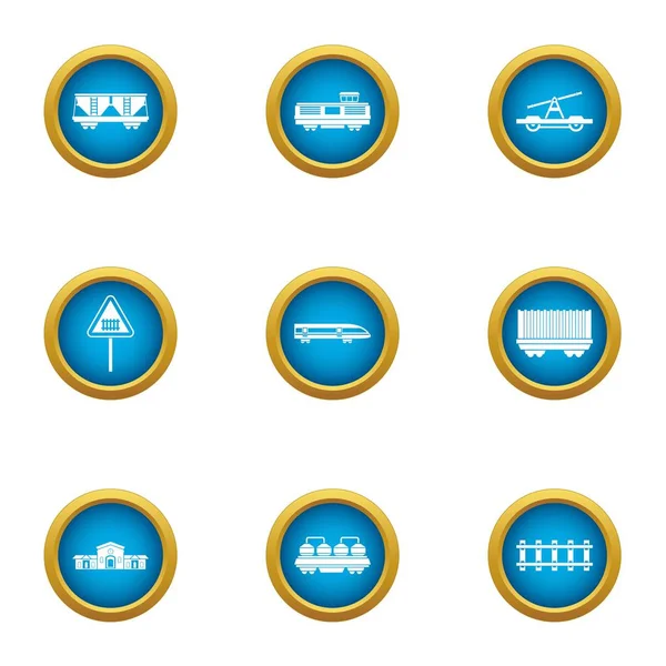 stock vector Train composition icons set, flat style