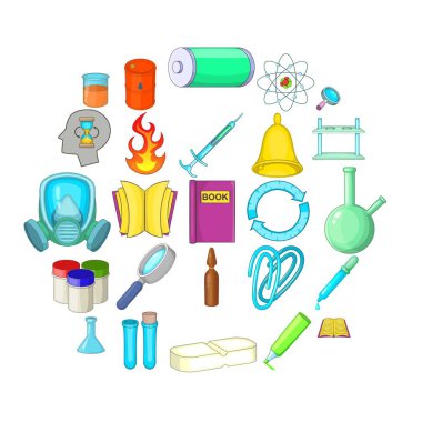 Kimyasal deney Icons set, karikatür tarzı