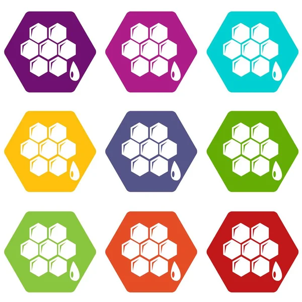 Honeycomb Icons Set Coloful Isolated White Web — Stock Vector