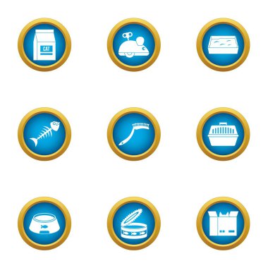 Kedi Gıda Icons set, düz stil