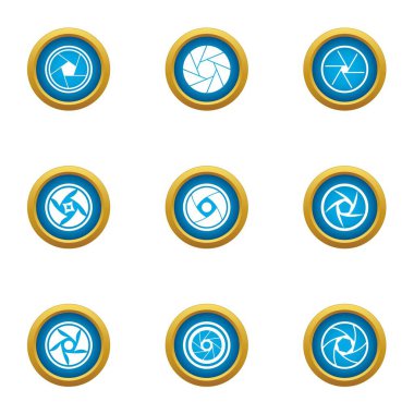 Yakın lens Icons set, düz stil