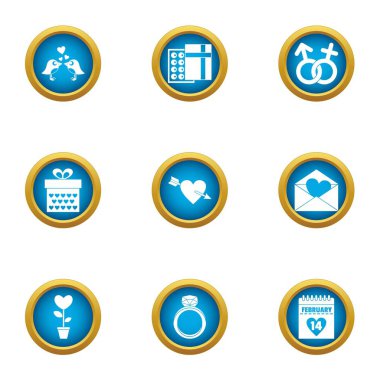 Hediyelik eşya Icons set düğün, düz stil