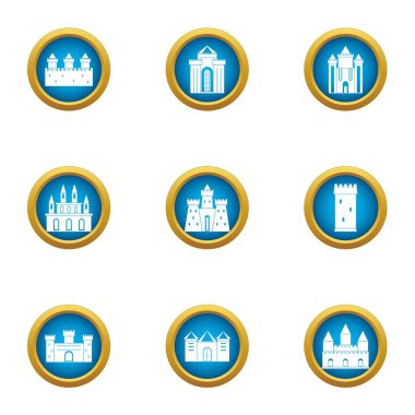 Krallık Icons set, düz stil inşaatı