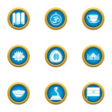 Oryantal ülke Icons set, düz stil