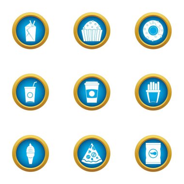 Açgözlülükle Icons set, düz stil yemek