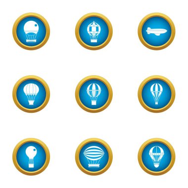 Hava Balon yolculuğu simgeler ayarla, stil düz