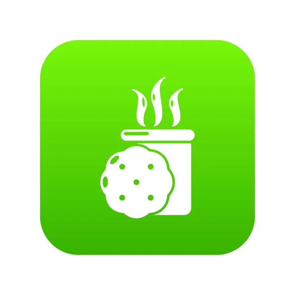 Té y galleta icono verde vector — Vector de stock