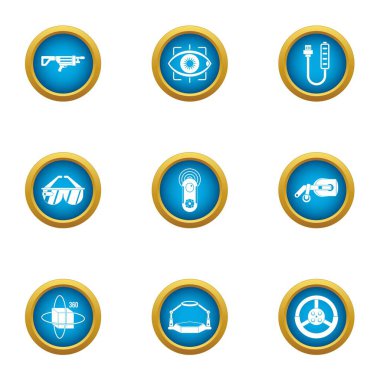 Teknik silah Icons set, düz stil