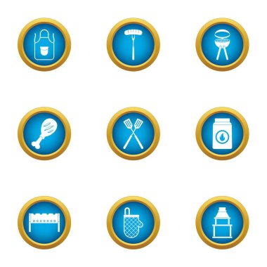 Sokak barbekü simgeler ayarla, stil düz