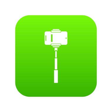 Bir selfie sopa simgesi dijital yeşil üstünde hareket eden telefon