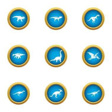 Tarih öncesi hayvan Icons set, düz stil