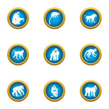 Şempanze Icons set, düz stil