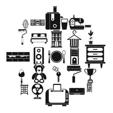 Konut yer Icons set, basit tarzı