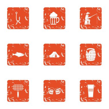 Olta balıkçılığı simgeler kümesi, grunge tarzı