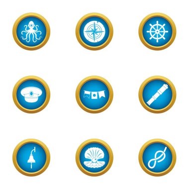 Denizaltı Dünya Icons set, düz stil