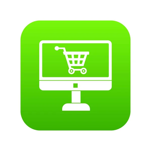 Köpa på onlinebutik via dator ikonen digital green — Stock vektor