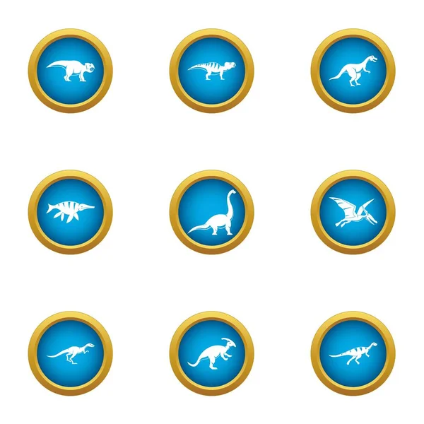 Tarih öncesi hayvan Icons set, düz stil