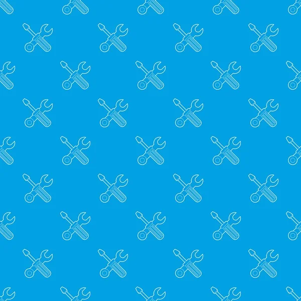 Kreuzschlitzschraubendreher und Schraubenschlüssel Muster Vektor nahtlos blau — Stockvektor