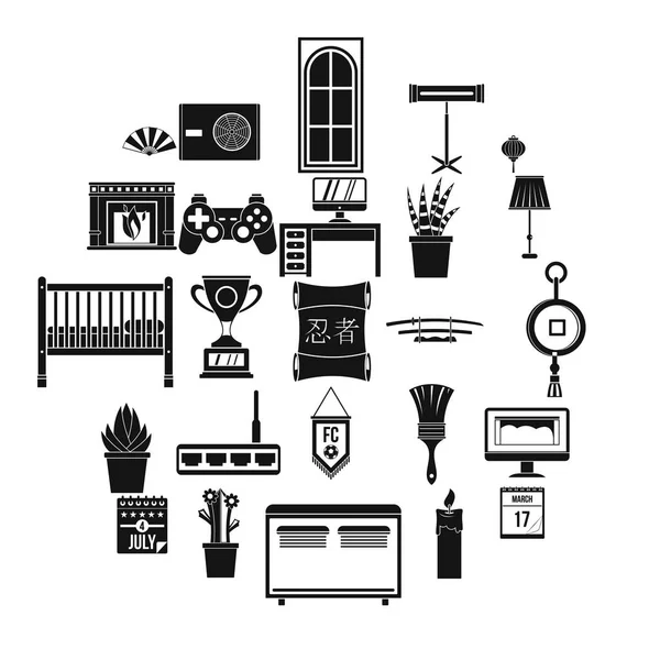 Bewoning iconen set, eenvoudige stijl — Stockvector