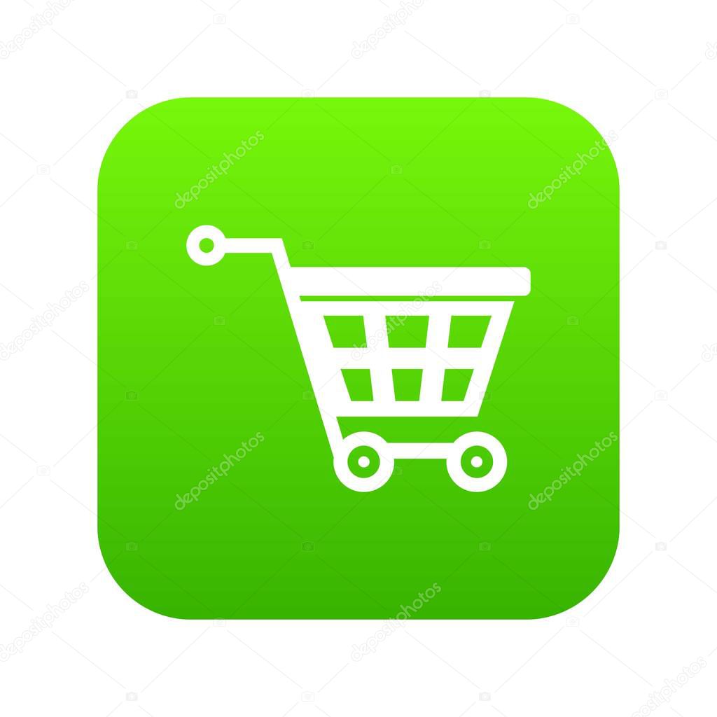 Basket on wheels icon digital green