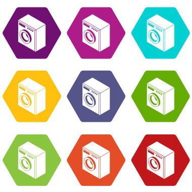 9 vektör çamaşır makinesi Icons set