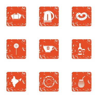 Çay yaprak simgeler kümesi, grunge tarzı