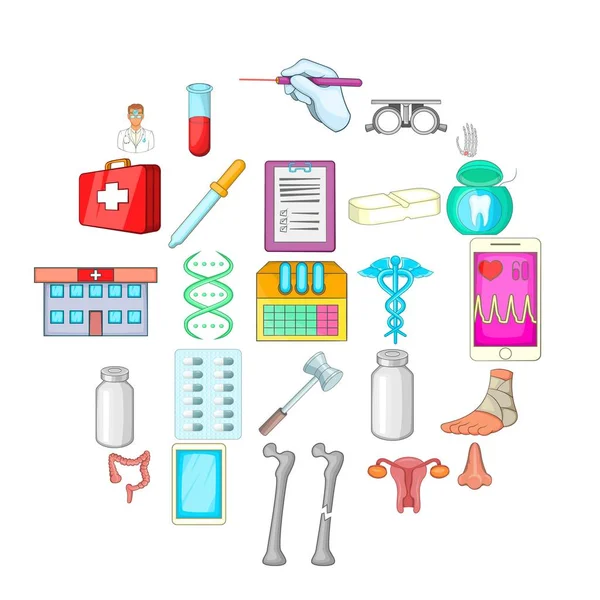 Hospital icons set, cartoon style — Stock Vector