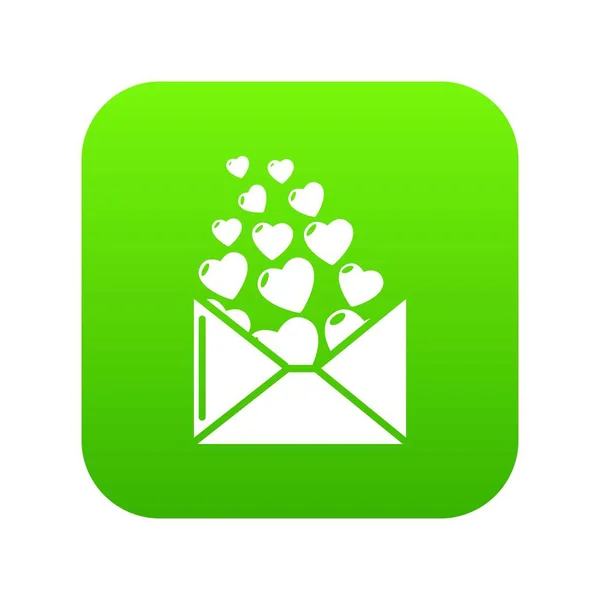 Kalp mektup yeşil simge vektör — Stok Vektör