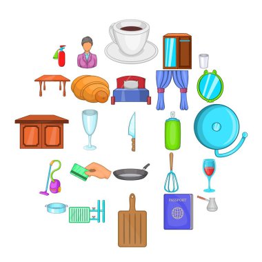 Boarding house Icons set, karikatür tarzı