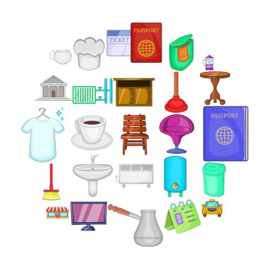 Inn Icons set, karikatür tarzı